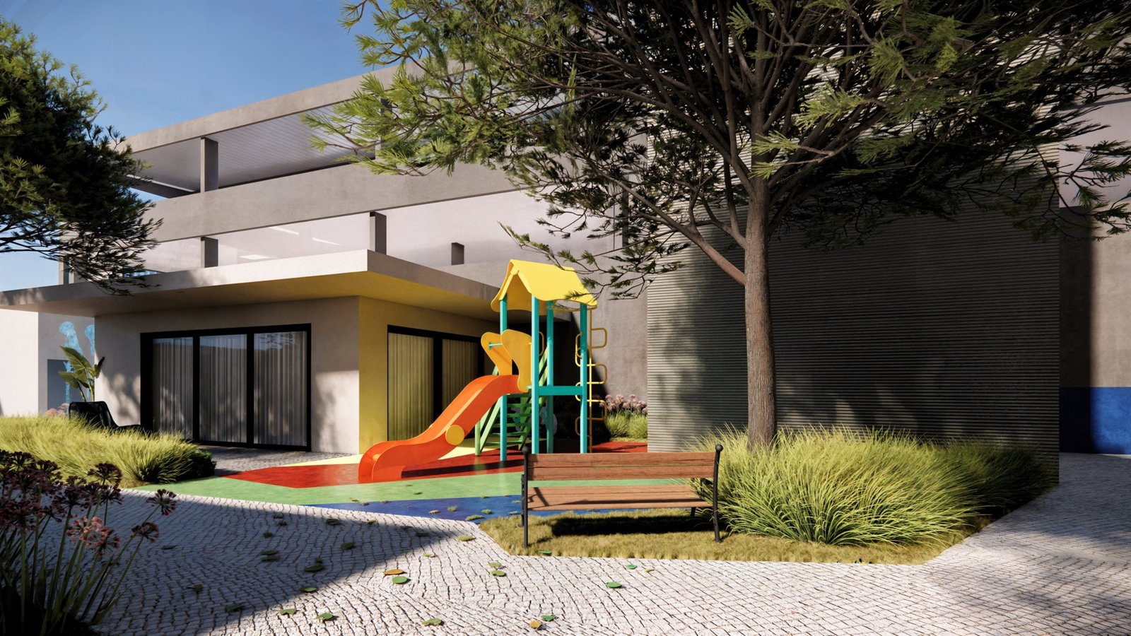 Imagem ilustrativa do playground ao ar livre com escorregador