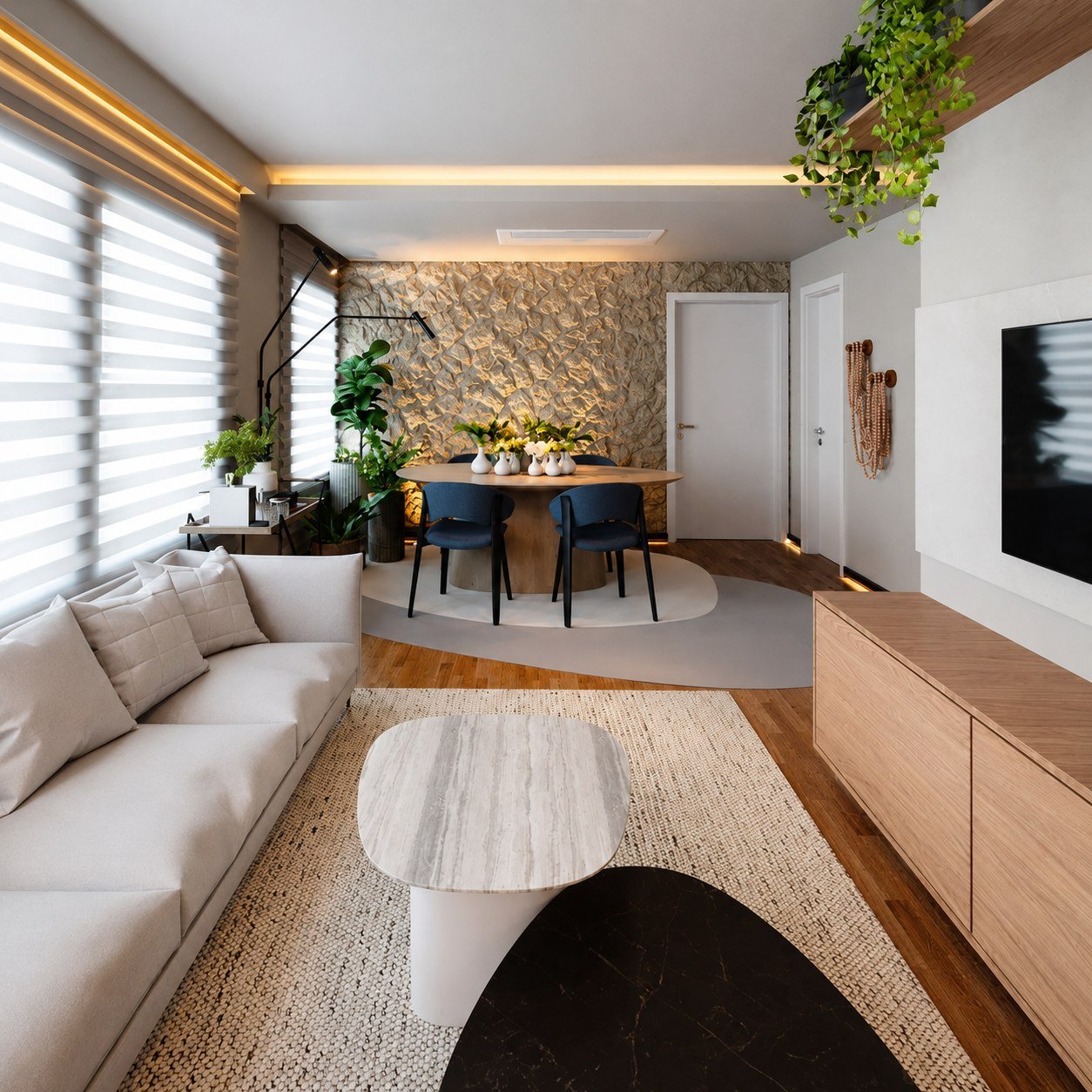 Sala de estar com decoração contemporânea